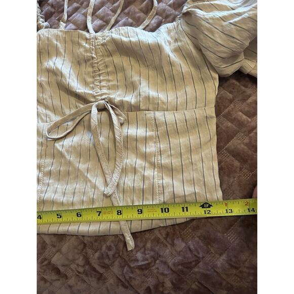 Do & Be Tan Black Stripe Adjustable Puff Sleeve Crop Top‎ Size Small NWT Boho - Picture 5 of 7